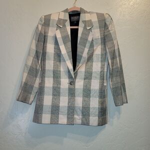 Stirling Cooper Womens Blazer Jacket Sz 2 Petite Plaid Single Button Linen Blend